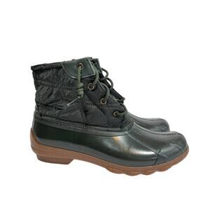 SPERRY Syren Gulf Quilted Duck Boots Women's Size 8 Green Rubber Waterproof Rain